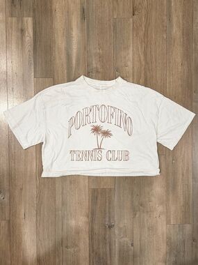 American Eagle Outfitters White Cropped Portofino Tennis Club Tee